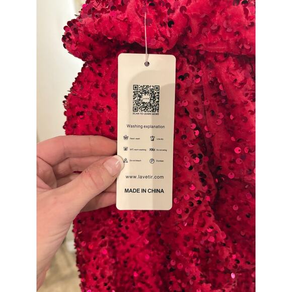 Lavetir One-Shoulder Split Side Long Sequin Dress Pink Size Medium 4-8 - Picture 5 of 14